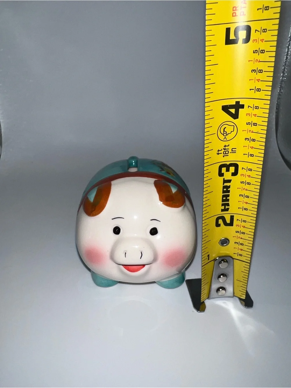 Ceramic Piggy Bank Figurine in Turquoise and White